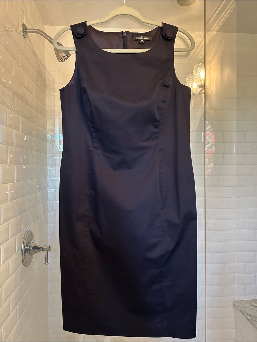 Brooks Brothers Navy Sleeveless Midi Cotton Sheath with Button Detail, NWOT, 10p